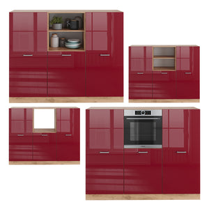 Vicco Cucine componibili piccole Rosso lucido/rovere dorato 180 cm senza piano di lavoro
