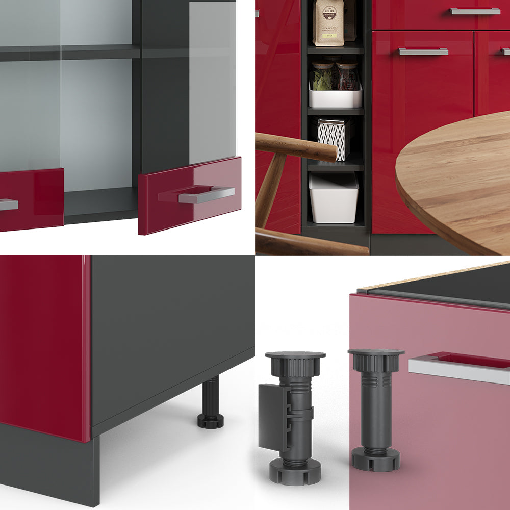 Vicco Cucina completa Rosso lucido/antracite 160 cm , PL Marmo