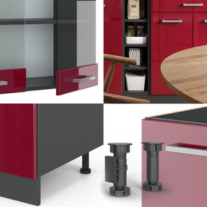 Vicco Cucina completa Rosso lucido/antracite 160 cm , PL Antracite