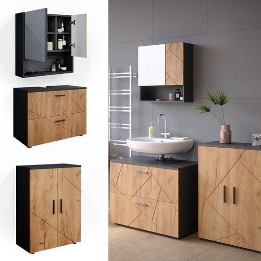 Vicco Set mobili bagno Quercia dorata/antracite 3 pezzi, con base 80 cm