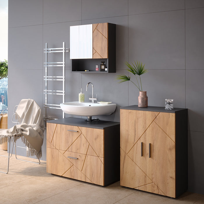 Vicco Set mobili bagno Quercia dorata/antracite 3 pezzi, con base 80 cm