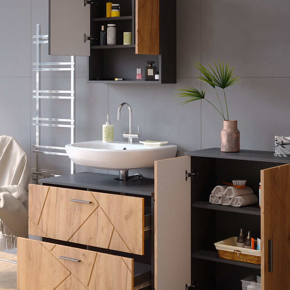 Vicco Set mobili bagno Quercia dorata/antracite 3 pezzi, con base 80 cm