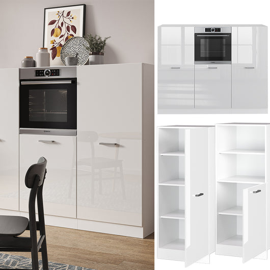 Vicco Cucine componibili piccole Bianco lucido/bianco 180 cm senza piano di lavoro