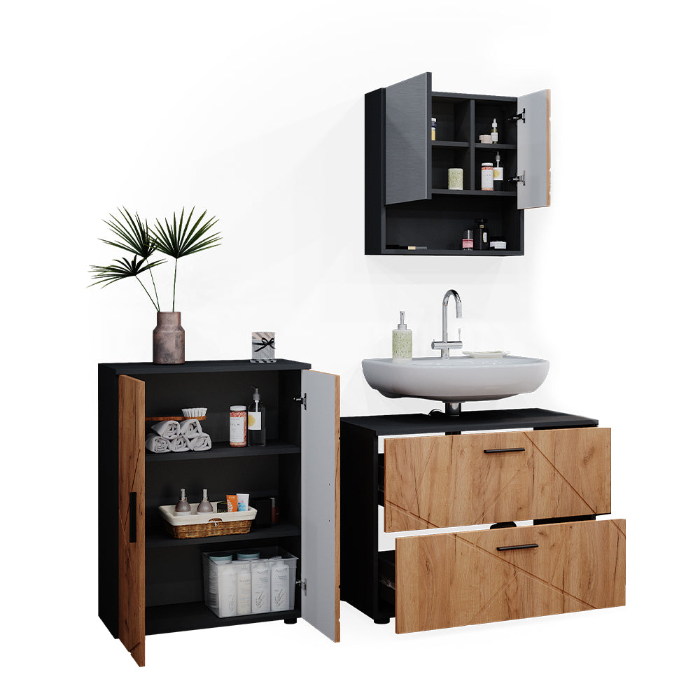 Vicco Set mobili bagno Quercia dorata/antracite 3 pezzi, con base 80 cm