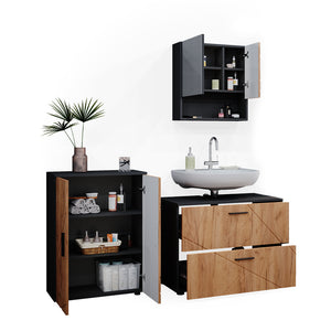 Vicco Set mobili bagno Quercia dorata/antracite 3 pezzi, con base 80 cm