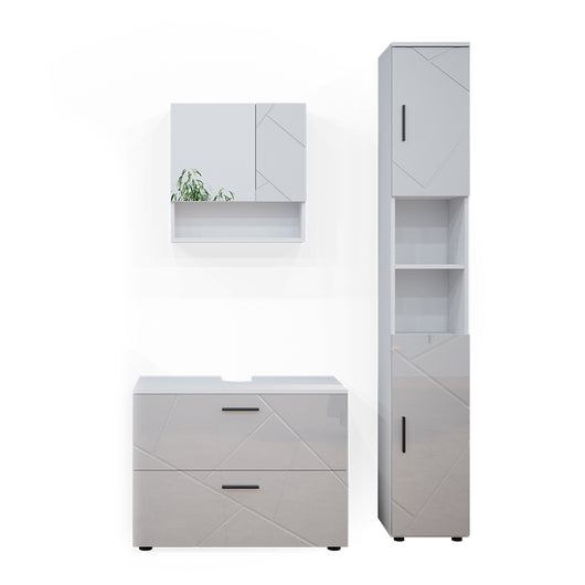 Vicco Set mobili bagno Bianco lucido 3 parti, con cassettiera e colonna