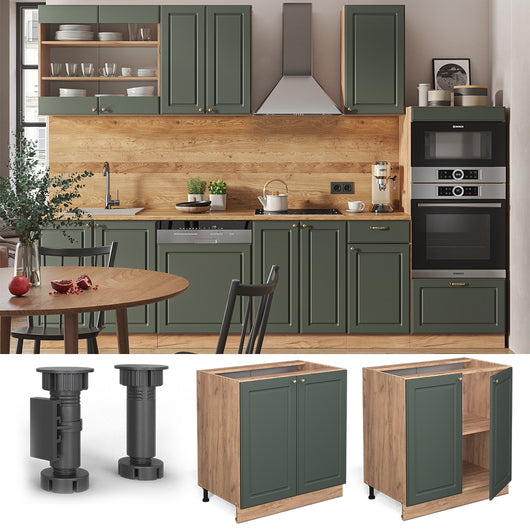 Vicco Mobiletto base cucina Verde-oro Country House 80 cm con ripiano, PL Rovere