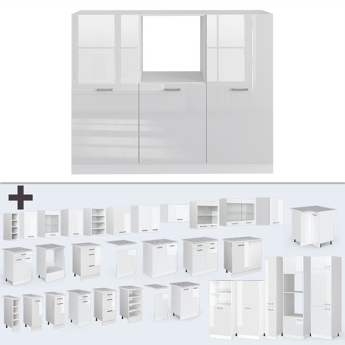 Vicco Cucine componibili piccole Bianco lucido/bianco 180 cm senza piano di lavoro