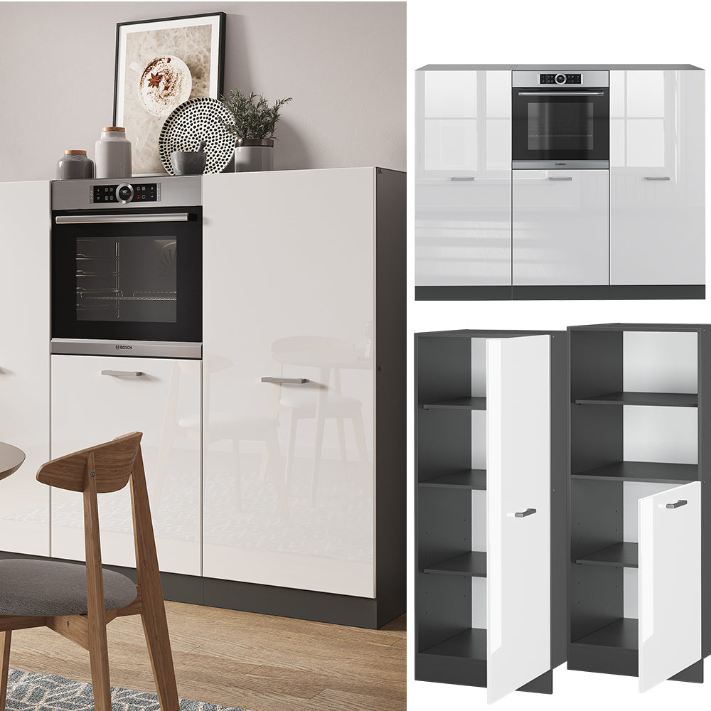 Vicco Cucine componibili piccole Bianco lucido/antracite 180 cm senza piano di lavoro