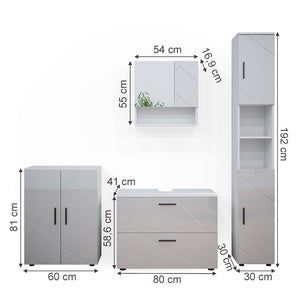 Vicco Set mobili bagno Bianco lucido 4 pezzi, con cassettiera e mobile midi