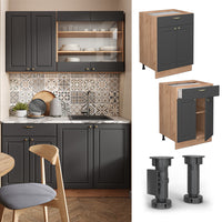 Vicco Mobiletto base per cucina Antracite-oro 60 cm con cassetto, PL Marmo