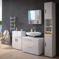 Vicco Set mobili bagno Bianco lucido 4 pezzi, con cassettiera e mobile midi