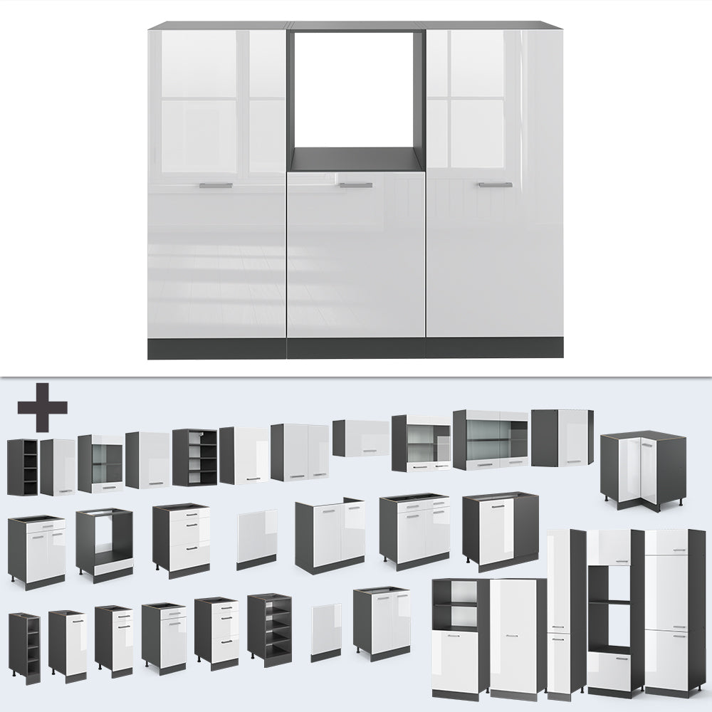 Vicco Cucine componibili piccole Bianco lucido/antracite 180 cm senza piano di lavoro