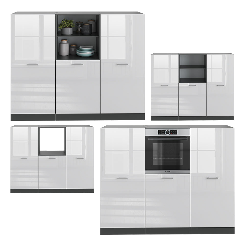 Vicco Cucine componibili piccole Bianco lucido/antracite 180 cm senza piano di lavoro