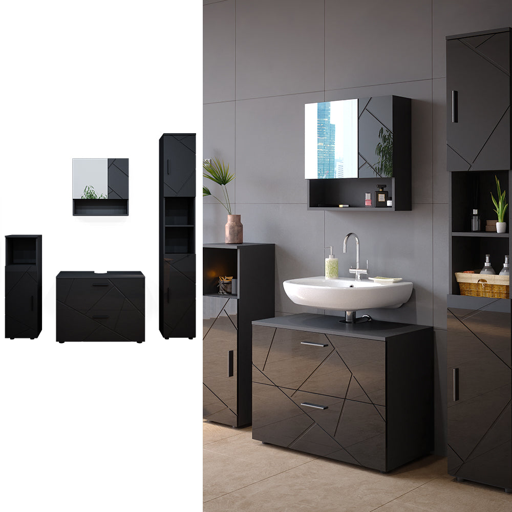 Vicco Set mobili bagno Antracite lucido 4 parti, con cassettiera e colonna