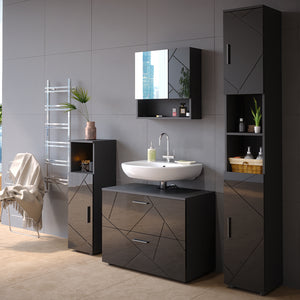 Vicco Set mobili bagno Antracite lucido 4 parti, con cassettiera e colonna