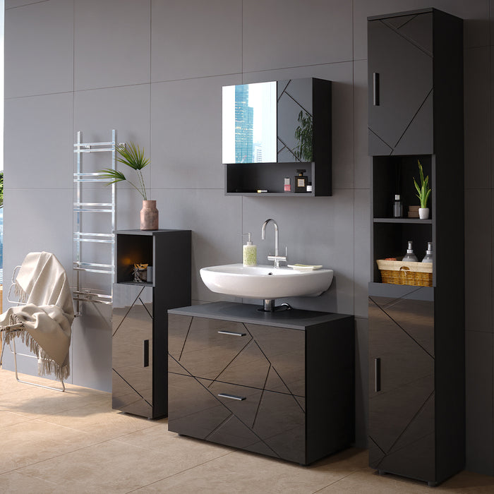 Vicco Set mobili bagno Antracite lucido 4 parti, con cassettiera e colonna