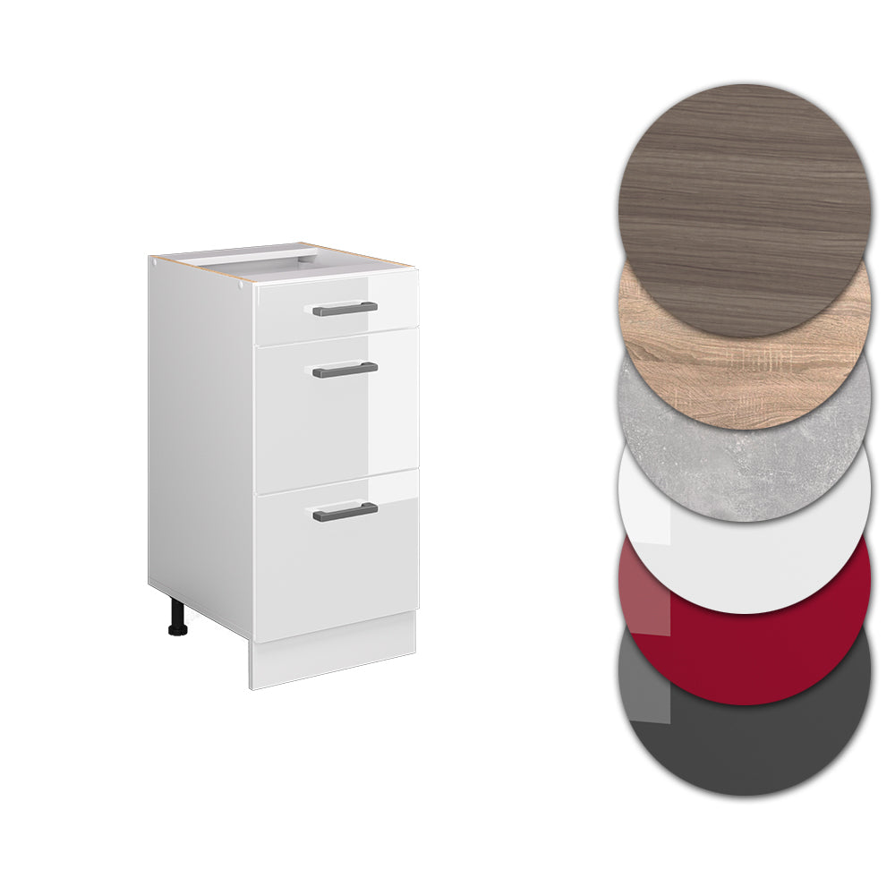 Vicco Mobiletto base per cucina Bianco lucido 40 cm con cassetti, senza piano di lavoro