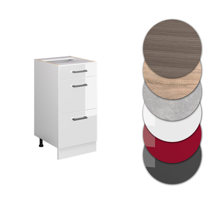 Vicco Mobiletto base per cucina Bianco lucido 40 cm con cassetti, senza piano di lavoro