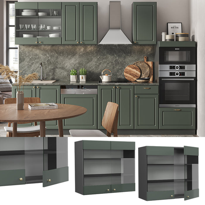 Vicco Mobile da cucina in vetro Verde-oro Country House 80 cm
