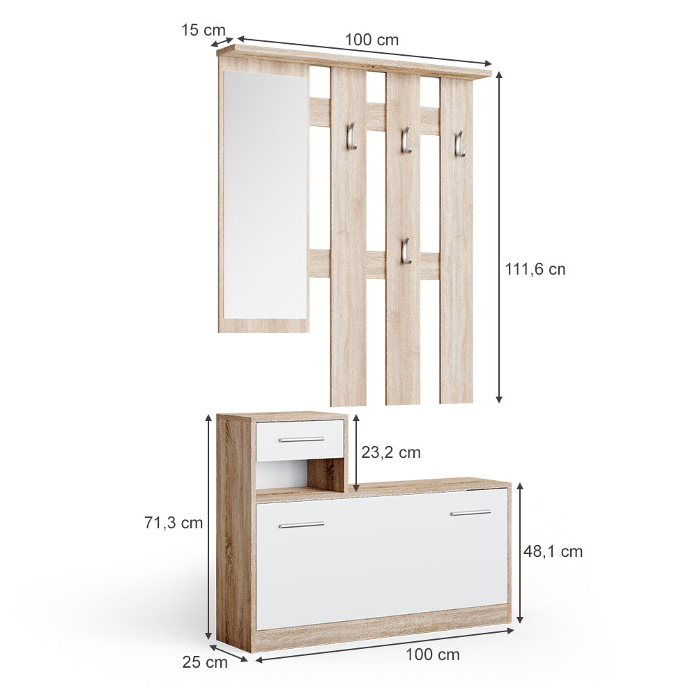 Vicco Armadio da ingresso Bianco/Sonoma 25 x 191 cm