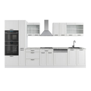 Vicco Mobile da cucina Casa di campagna bianca/bianco 350 cm con armadio alto, PL Marmo