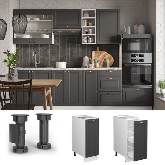 Vicco Armadio cucina dispensa alto Antracite-oro 30 cm , PL Marmo