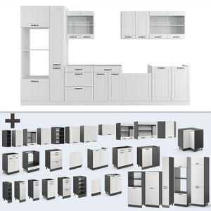 Vicco Mobile da cucina Casa di campagna bianca/bianco 350 cm con armadio alto, PL Marmo