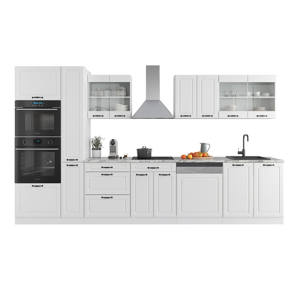 Vicco Mobile da cucina Casa di campagna bianca/bianco 350 cm con armadio alto, PL Antracite
