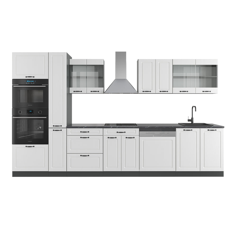 Vicco Cucina componibile Bianco casa di campagna/antracite 350 cm con armadio alto, senza piano di lavoro