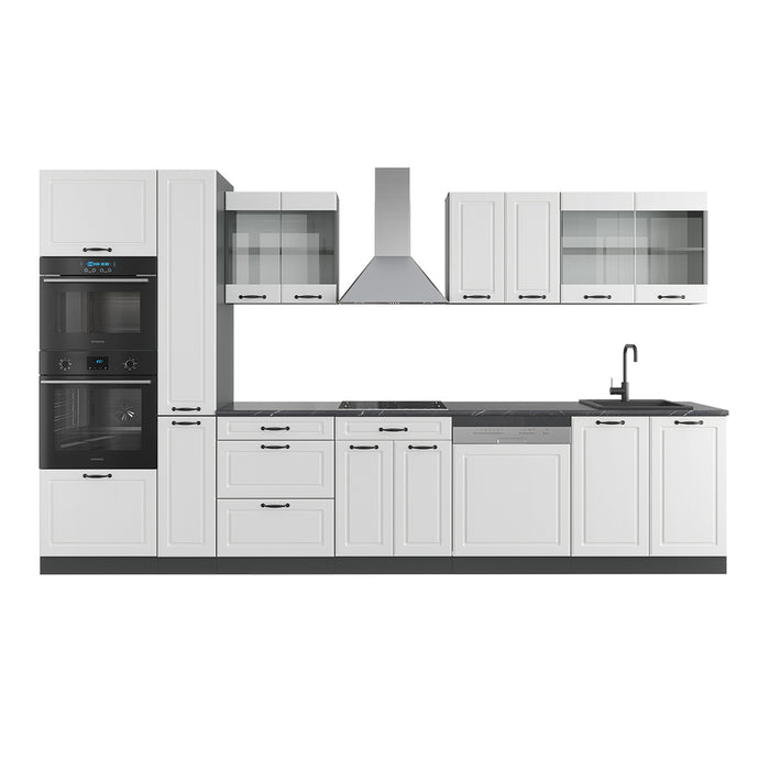 Vicco Cucina componibile Bianco casa di campagna/antracite 350 cm con armadio alto, senza piano di lavoro