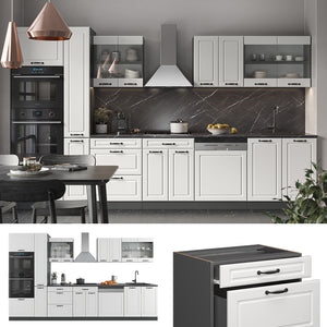 Vicco Cucina componibile Bianco casa di campagna/antracite 350 cm con armadio alto, senza piano di lavoro