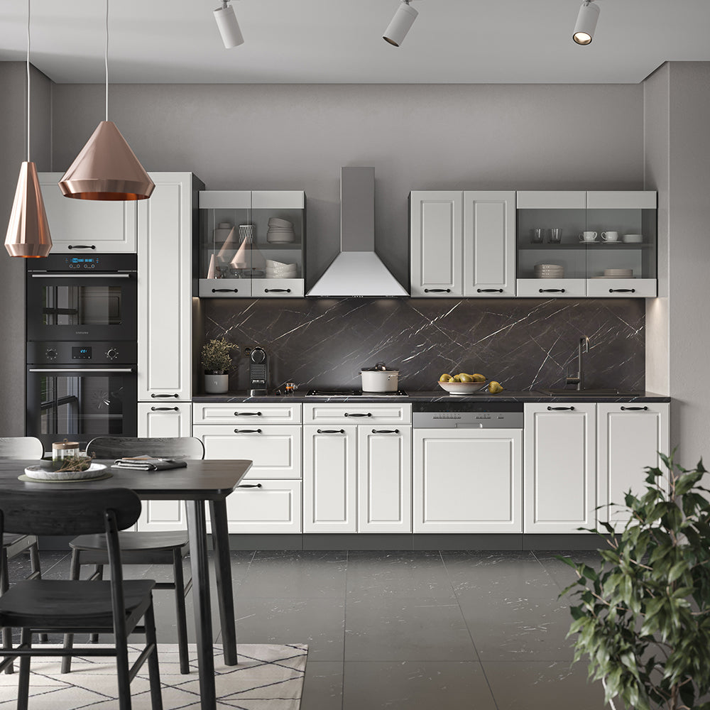Vicco Cucina componibile Bianco casa di campagna/antracite 350 cm con armadio alto, senza piano di lavoro