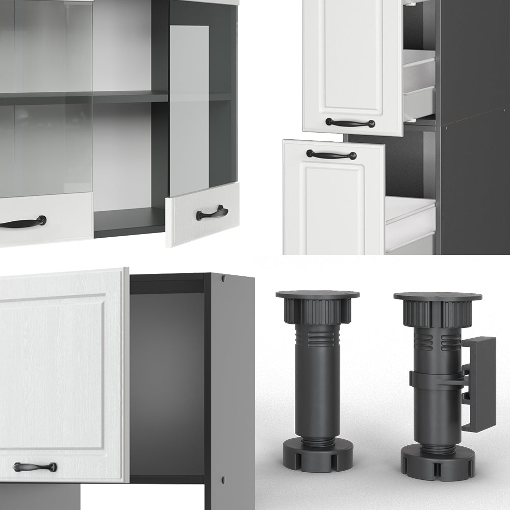 Vicco Cucina componibile Bianco casa di campagna/antracite 350 cm con armadio alto, senza piano di lavoro