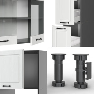 Vicco Cucina componibile Bianco casa di campagna/antracite 350 cm con armadio alto, senza piano di lavoro