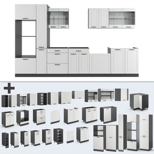 Vicco Cucina componibile Bianco casa di campagna/antracite 350 cm con armadio alto, senza piano di lavoro
