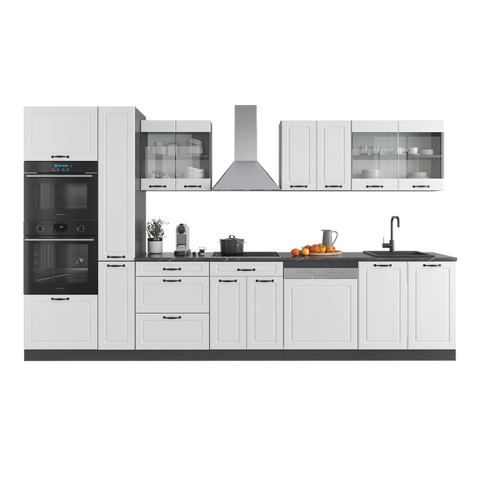 Vicco Cucina componibile Bianco casa di campagna/antracite 350 cm con armadio alto, senza piano di lavoro
