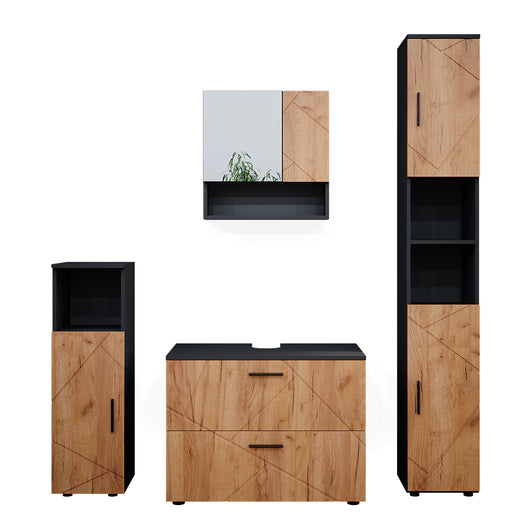Vicco Set mobili bagno Quercia dorata/antracite 4 parti, con cassettiera e colonna