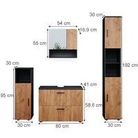 Vicco Set mobili bagno Quercia dorata/antracite 4 parti, con cassettiera e colonna