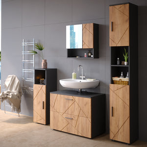 Vicco Set mobili bagno Quercia dorata/antracite 4 parti, con cassettiera e colonna