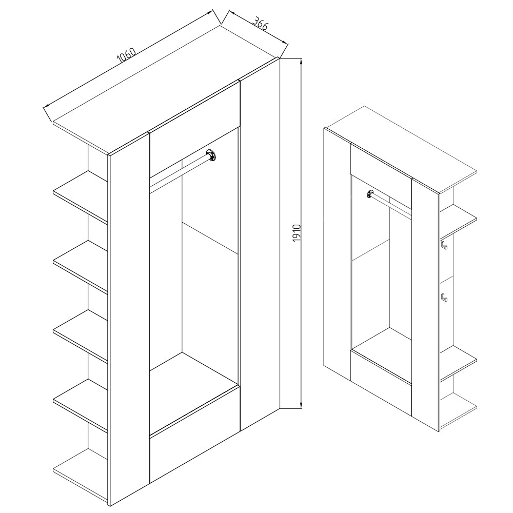 Vicco Armadio da ingresso Antracite 36.6 x 191 cm
