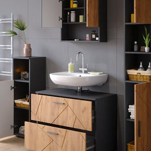 Vicco Set mobili bagno Quercia dorata/antracite 4 parti, con cassettiera e colonna