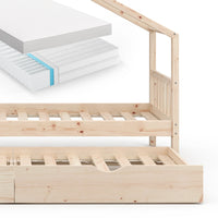 Vitalispa Letto montessori bambini Legno naturale 90x200 cm con letto per ospiti e 2 materassi