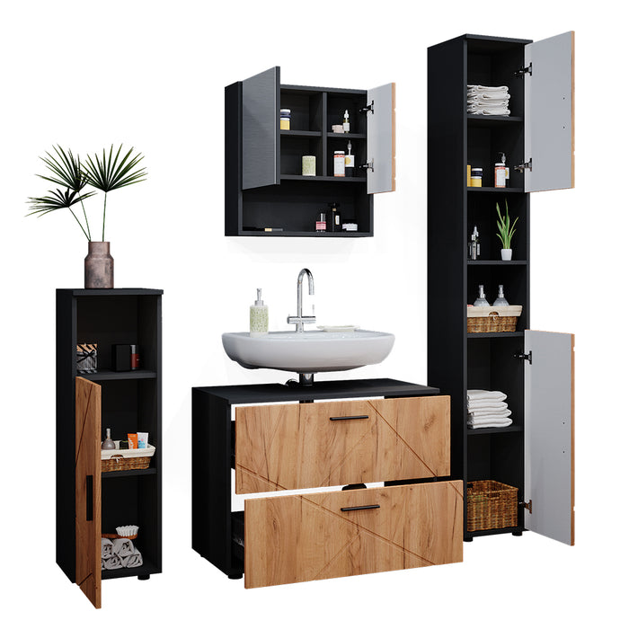 Vicco Set mobili bagno Quercia dorata/antracite 4 parti, con cassettiera e colonna