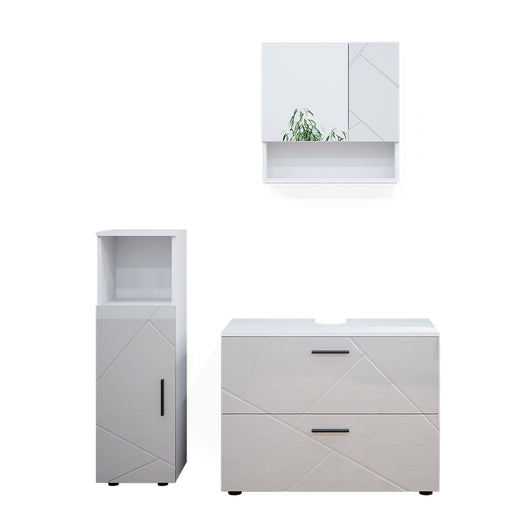 Vicco Set mobili bagno Bianco lucido 3 parti, con mobile midi