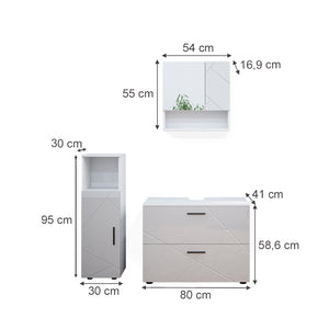 Vicco Set mobili bagno Bianco lucido 3 parti, con mobile midi