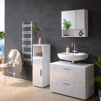 Vicco Set mobili bagno Bianco lucido 3 parti, con mobile midi