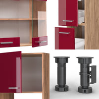 Vicco Cucina componibile Rosso lucido/rovere dorato 350 cm con armadio alto, PL Marmo