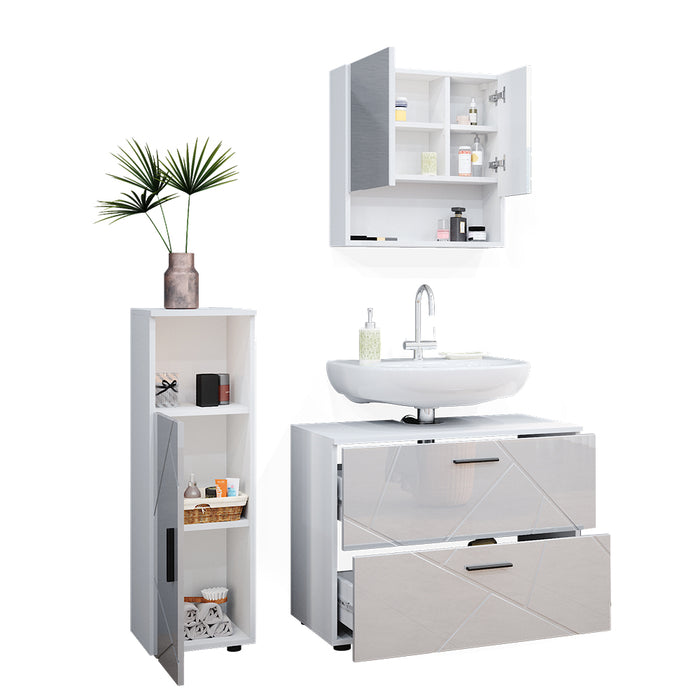 Vicco Set mobili bagno Bianco lucido 3 parti, con mobile midi