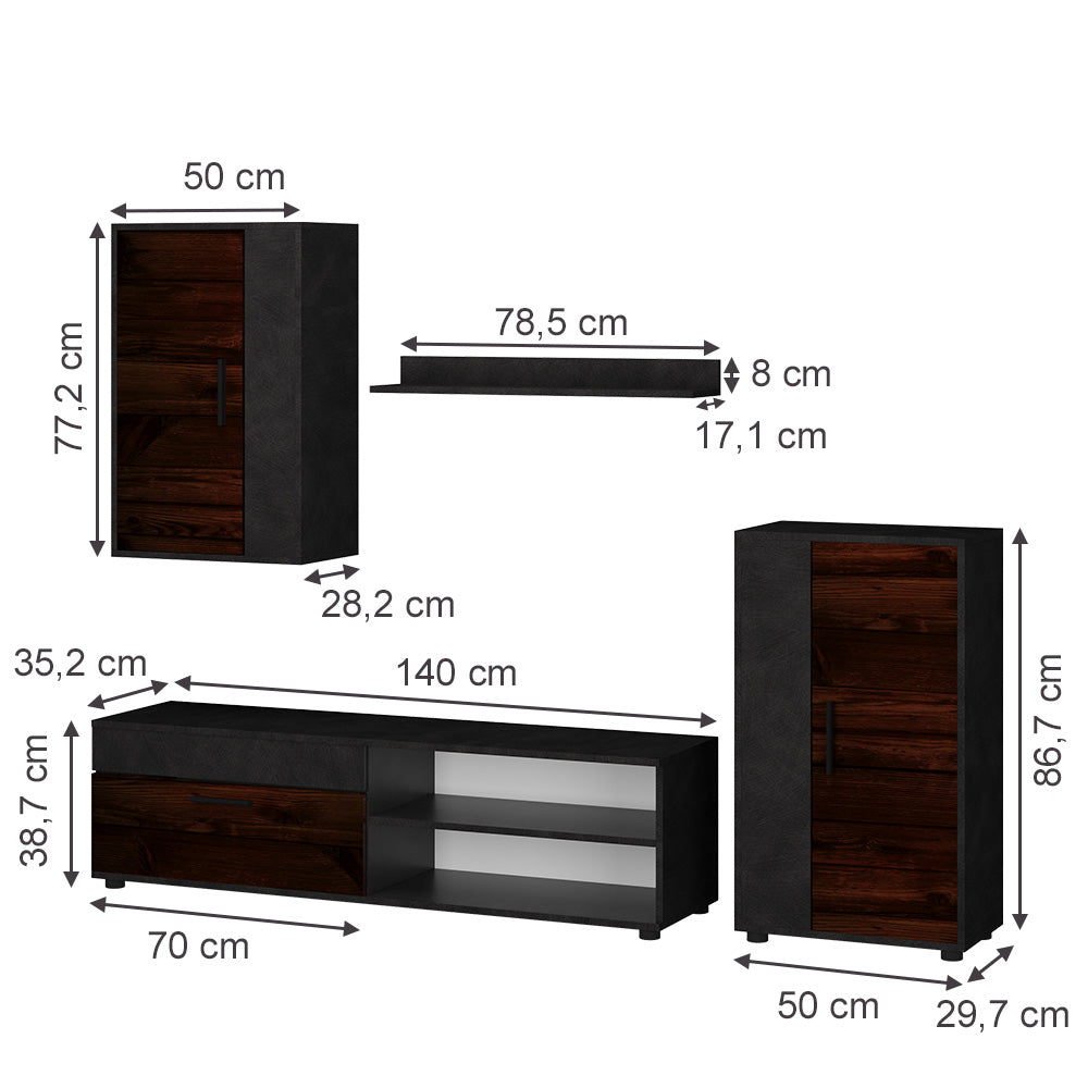 Vicco Parete attrezzata soggiorno Marrone Set di 4